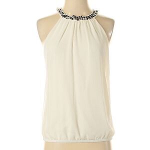 Express Embellished Sleeveless Ivory Top